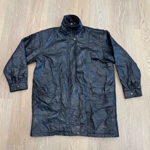 Men's Black leather trench coat
